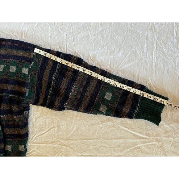 VTG Alps Sweater Men’s Sz M Blue Green Brown Made in USA Crew Neck Wool Blend? - Picture 8 of 8